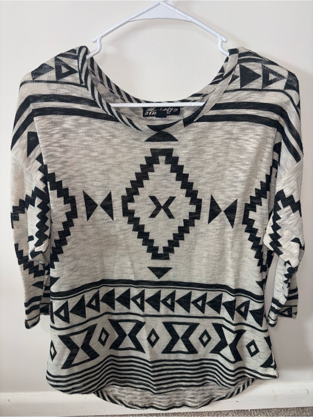 Absolutely Famous Black & Cream Aztec Print Lightweight Sweatshirt
